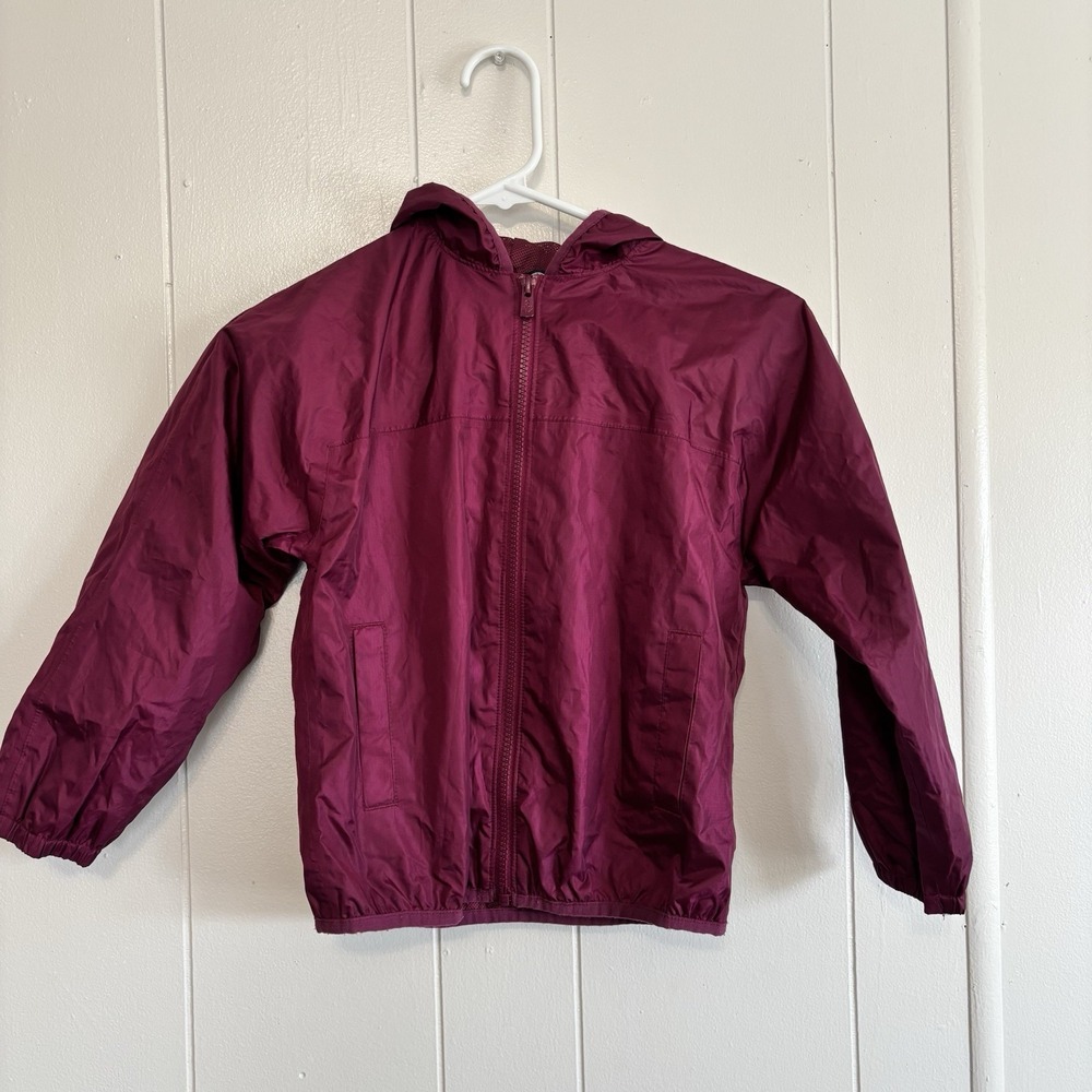 Lands End Kids‎ Boys Girls Maroon Jacket Rain Windbreaker Medium 5-6